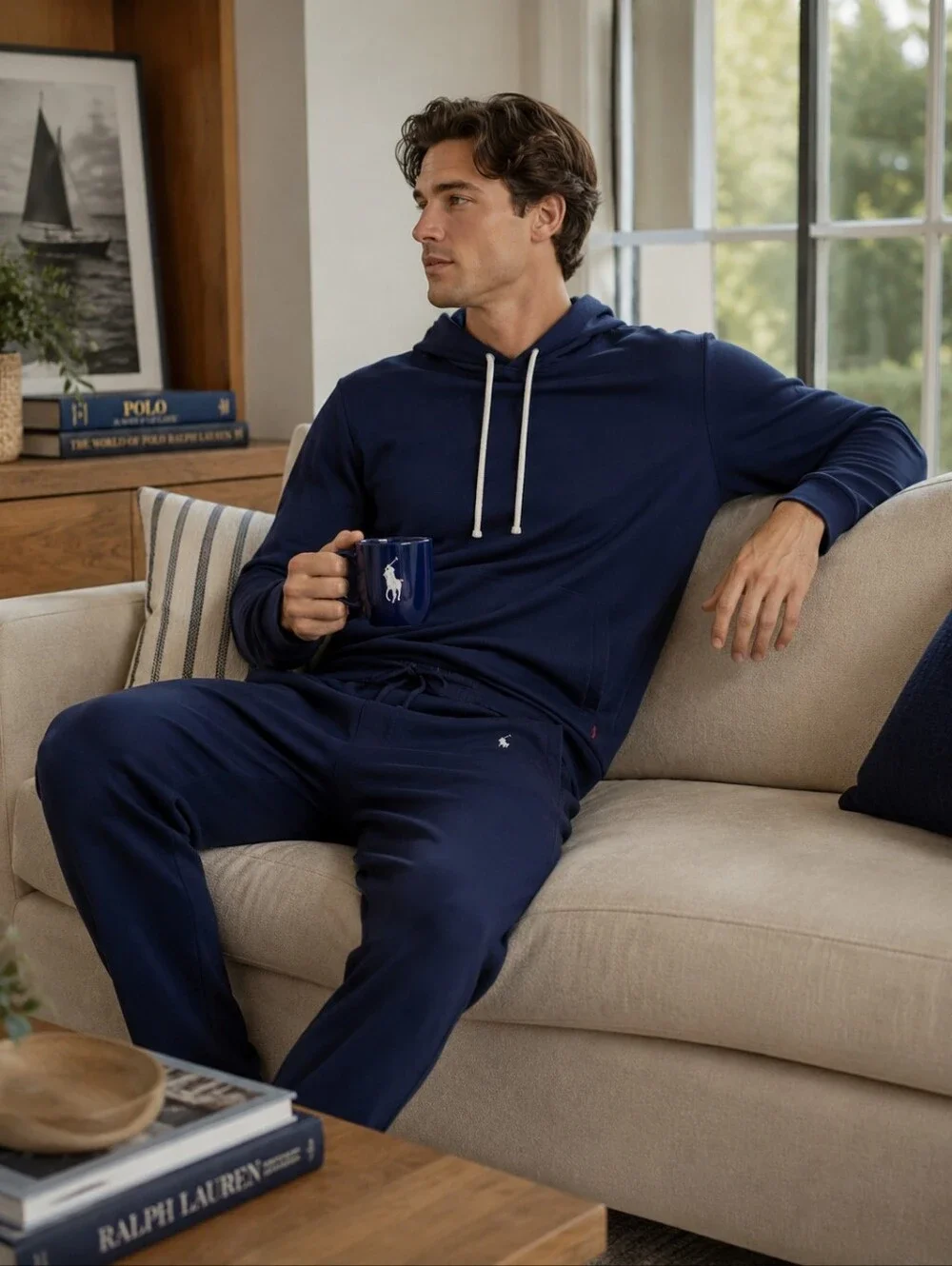 POLO RALPH LAUREN New LARGE Supreme Comfort Hoodie Mens Cotton Blend Navy Lounge